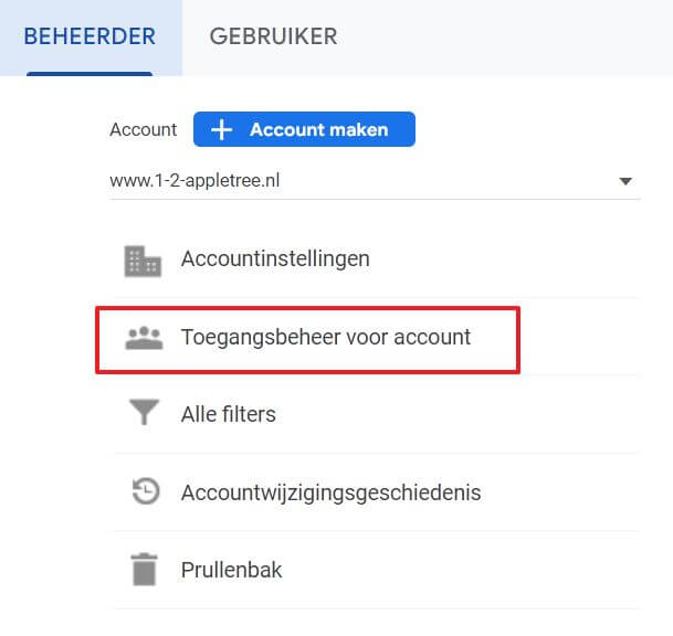 GA account - gebruikersbeheer